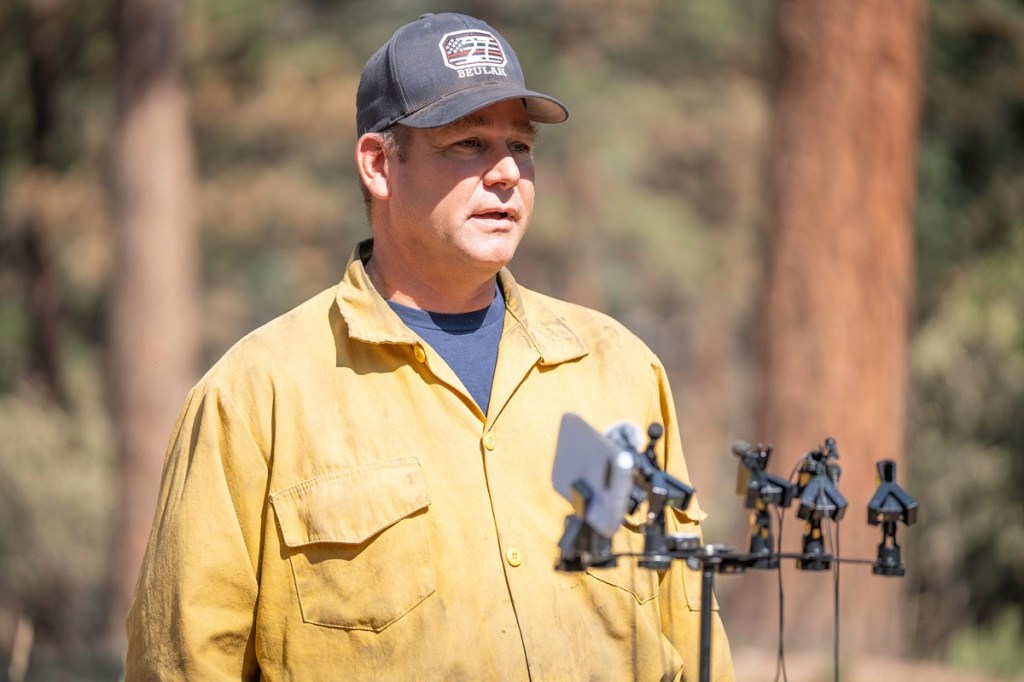 Beulah Fire Captain Tom Laca speaks during a tour of the Aspen Acres Fire