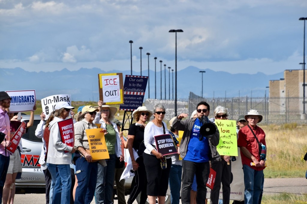 Demonstrators protest against potential new ICE detention center