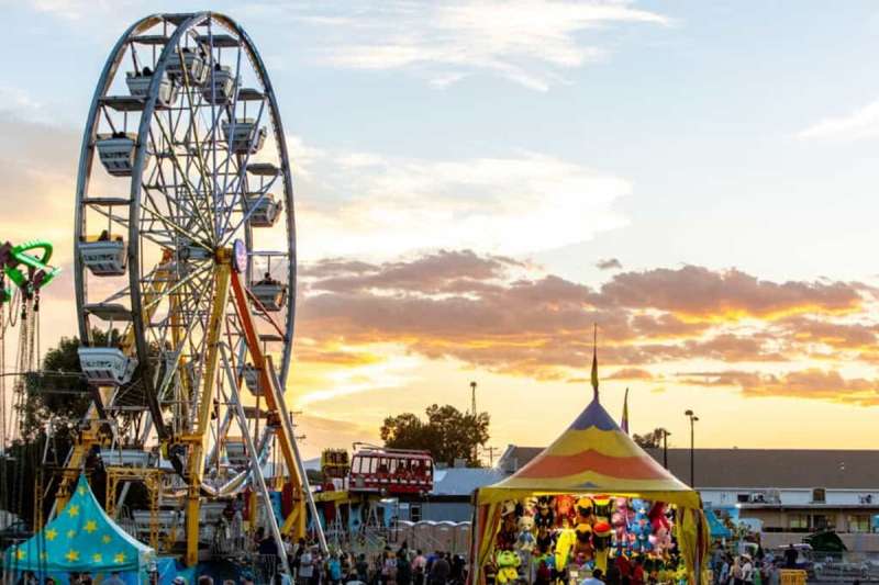 The carnival area at the Colorado State Fair, one of many summer festivals in Colorado.